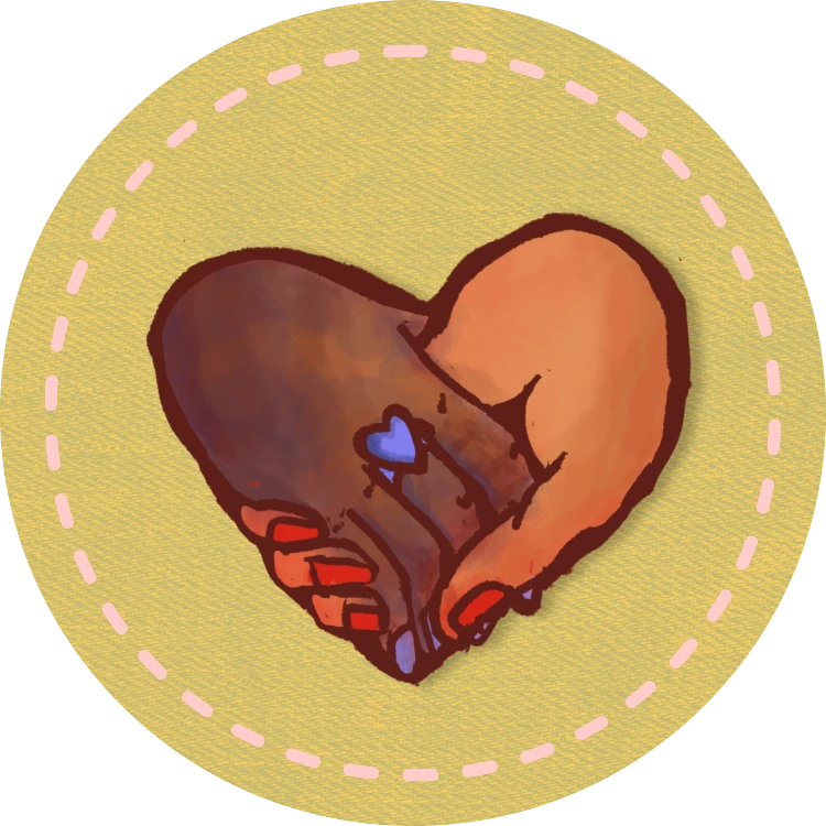 Ilustração de mãos entrelaçadas formando um coração, símbolo de união entre mulheres